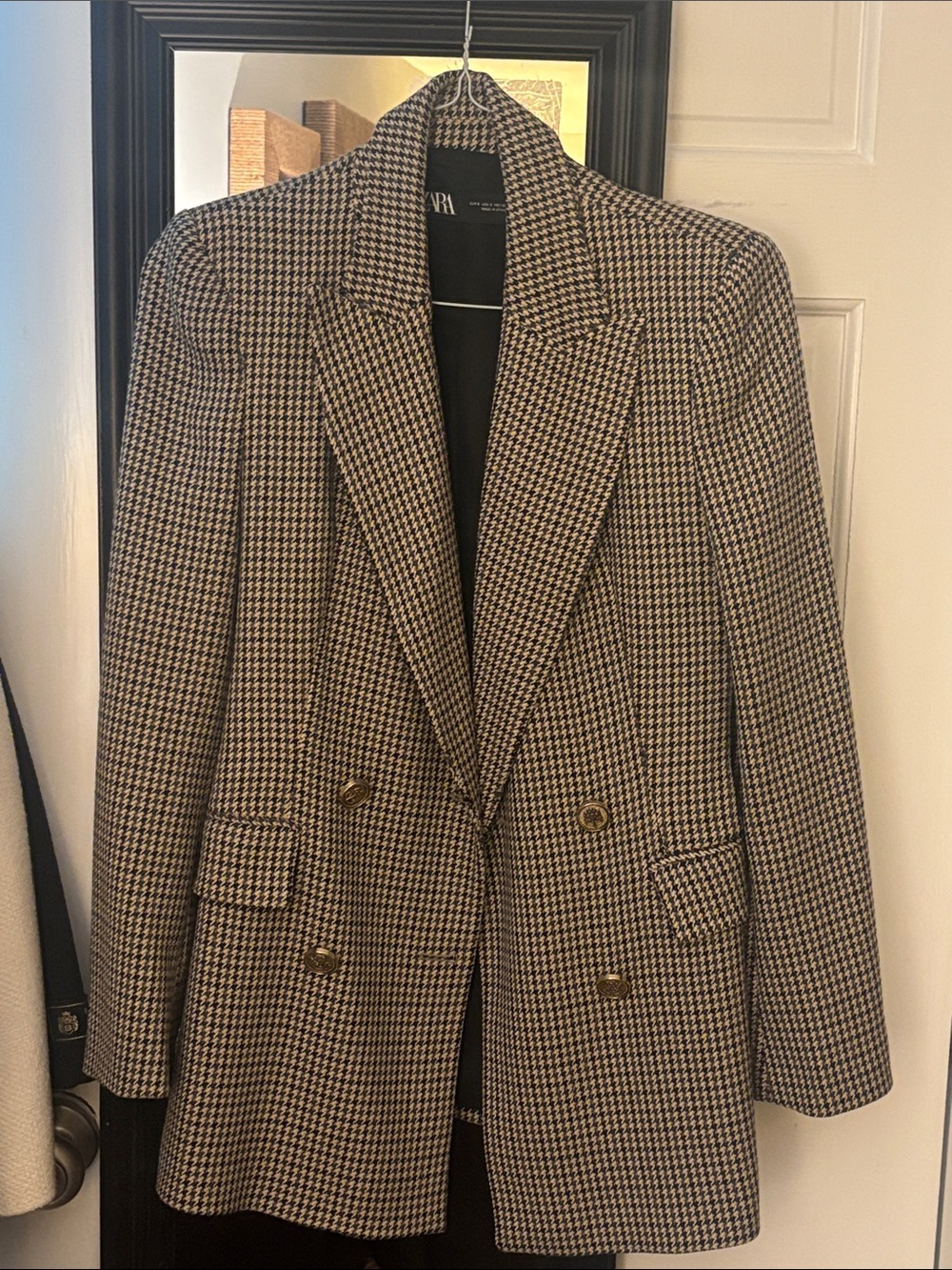 Zara Houndstooth Double-Breasted Blazer - Brown & Black